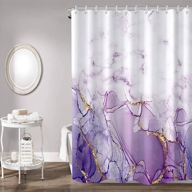 Umpoo Abstract Marble Bathroom Shower Curtain Purple Gradient Watercolor Waterproof Polyester Shower Curtains Modern Luxury Artistic Aesthetic Shower Curtain with Hooks Decorative 72x72 Inch