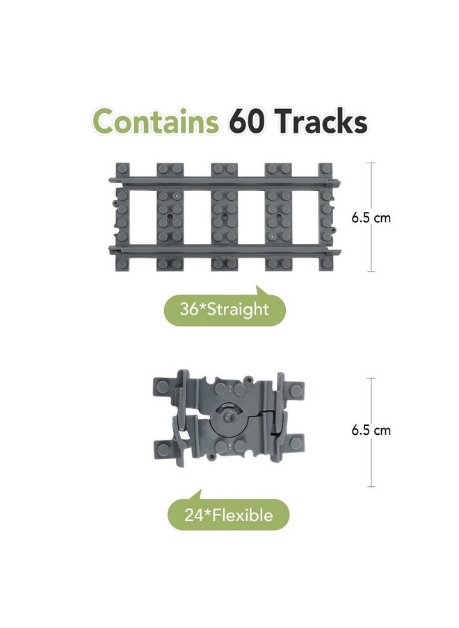 Lekebaby - City Train Tracks, 36 Straight And 24 Flexible Classic Train Tracks Accessories,Railroad Extension Building Toy Compatible With All Major Brand(60Pcs) - Image 1