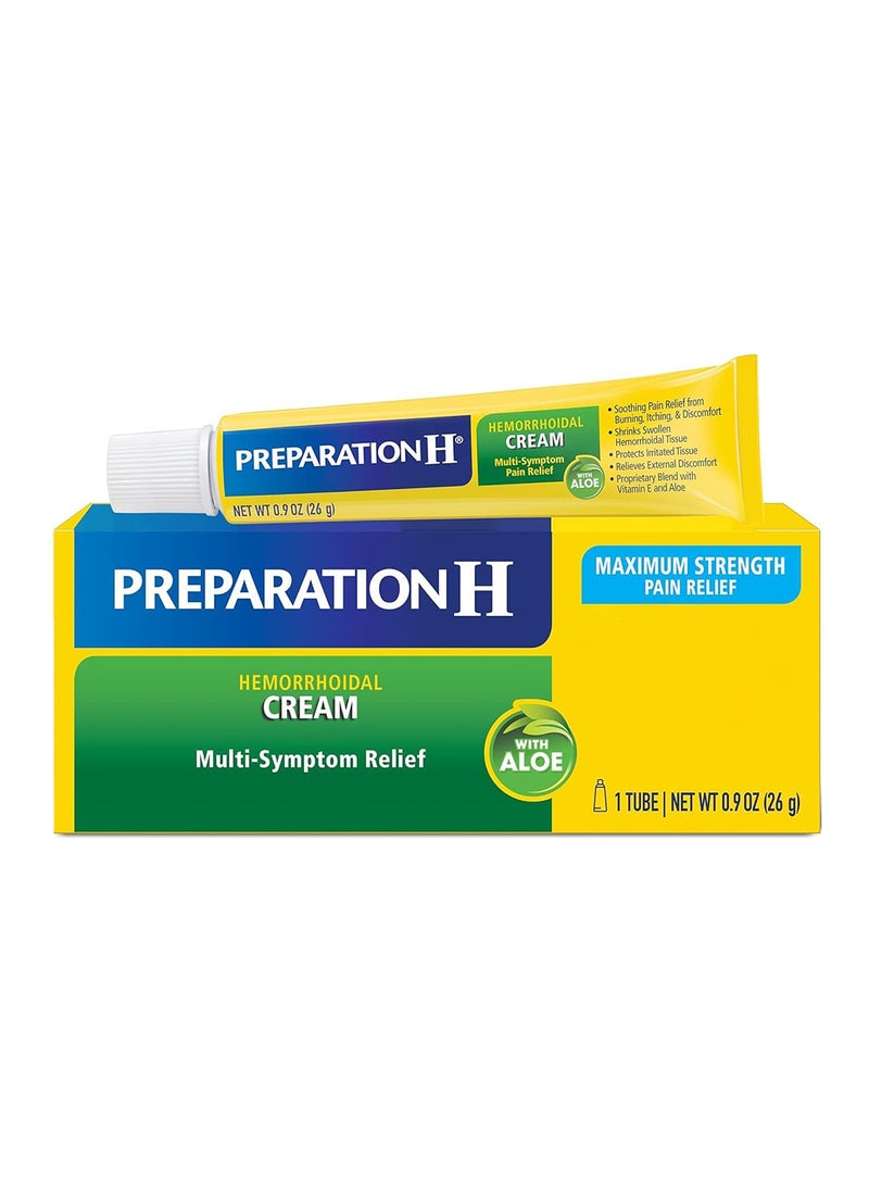 Preparation H Hemorrhoid Symptom Treatment Cream 0.9 Ounce Tube Maximum Strength Multi Pain Relief With Aloe - Packaging may vary  - Image 1