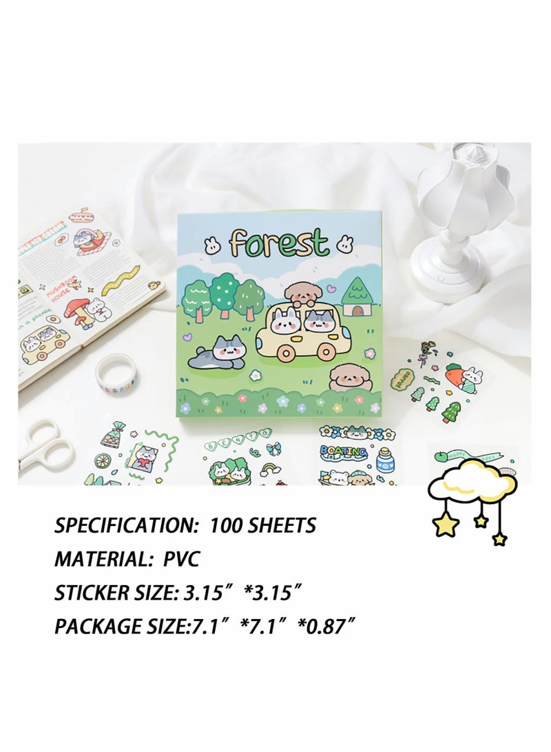 Excefore Cartoon Animals Picnic Scrapbook Stickers Set, 100 Sheets PVC Rabbits Dog Forest Travel Theme Stickers for DIY Decoration, Scrapbook, Laptop, Dairy Decoration, Bullet Journals - Image 5