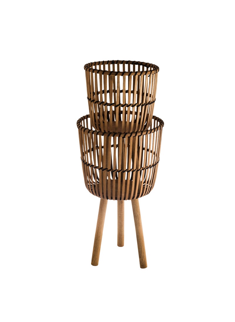 CASA ROSA 2-piece round wooden and bamboo tree stand set with an elegant and modern design  - Image 3