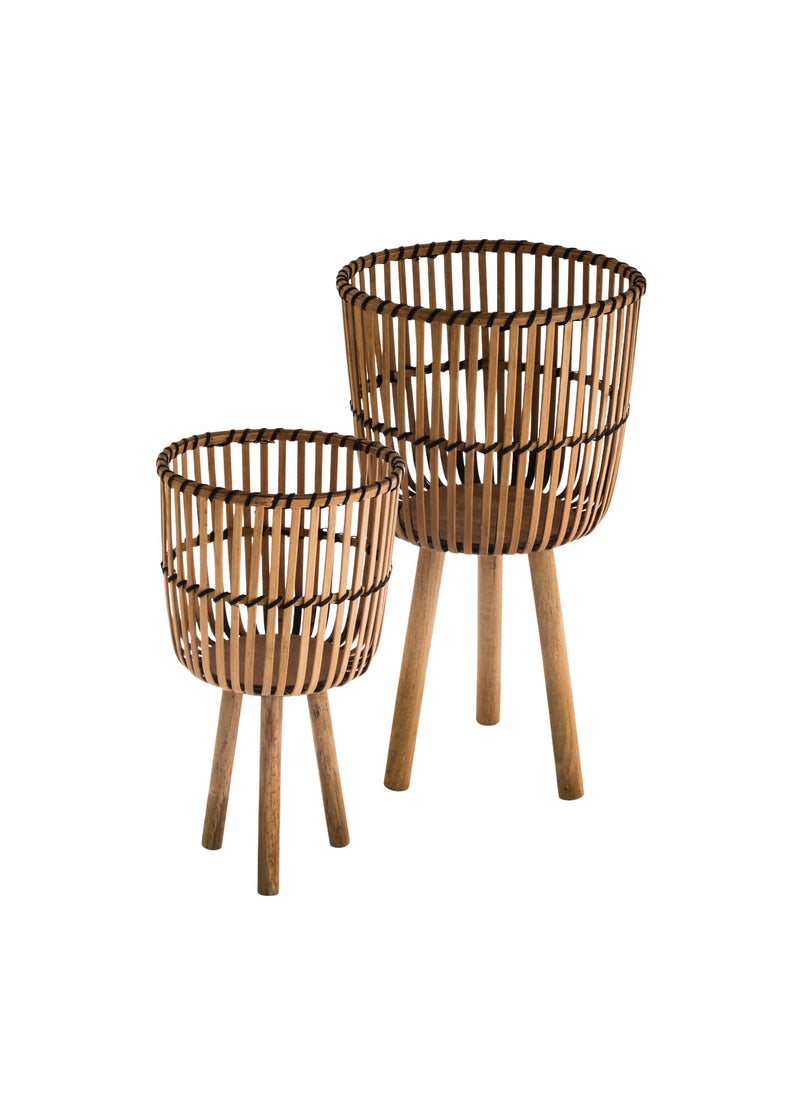 CASA ROSA 2-piece round wooden and bamboo tree stand set with an elegant and modern design  - Image 1