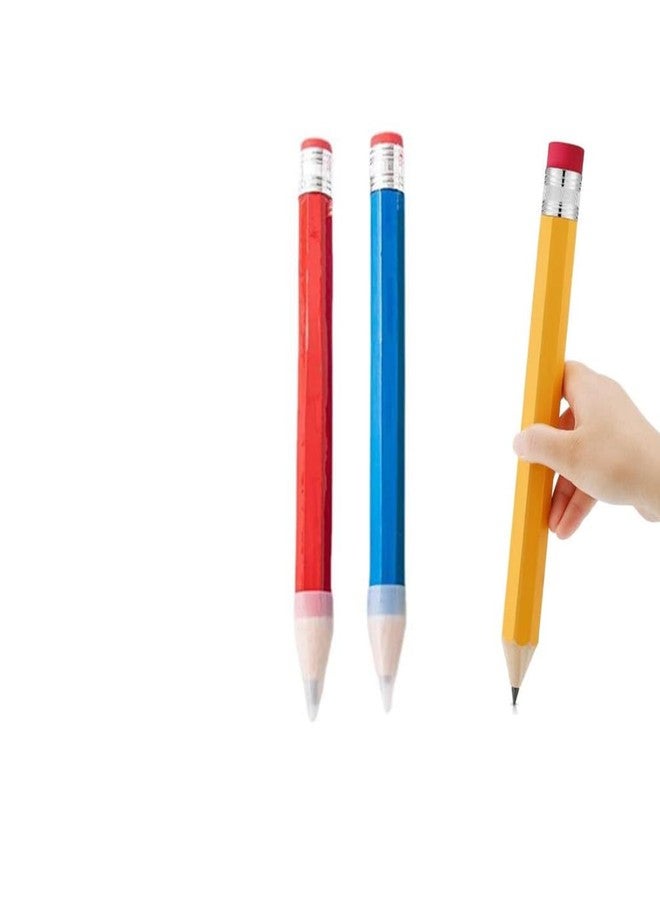 Ebonee 3 Pack Funny Big Pencil for Kid, Novelty Wooden Jumbo Pencils with Cap Eraser, 14 Inch Wood Large Giant Pencil DIY Woodworking for School Office Writing (Blue, Red, Yellow) - Image 2