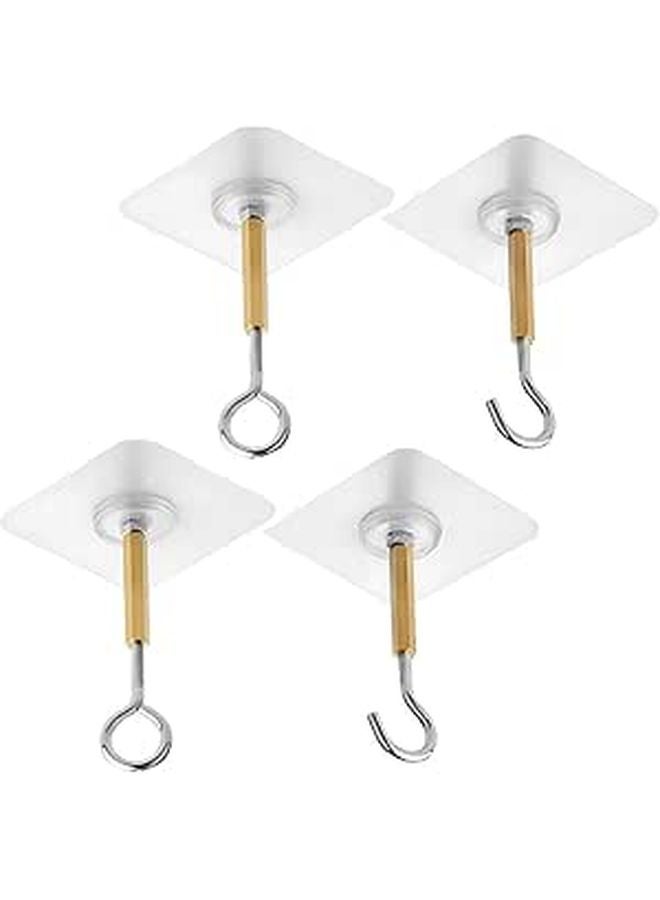 Strong Adhesive Ceiling Hooks 4 Pack 2 Open 2 Closed White Nail Free Bathroom Kitchen Storage - Image 1