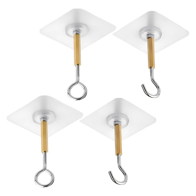 Strong Adhesive Ceiling Hooks 4 Pack 2 Open 2 Closed White Nail Free Bathroom Kitchen Storage - Image 2