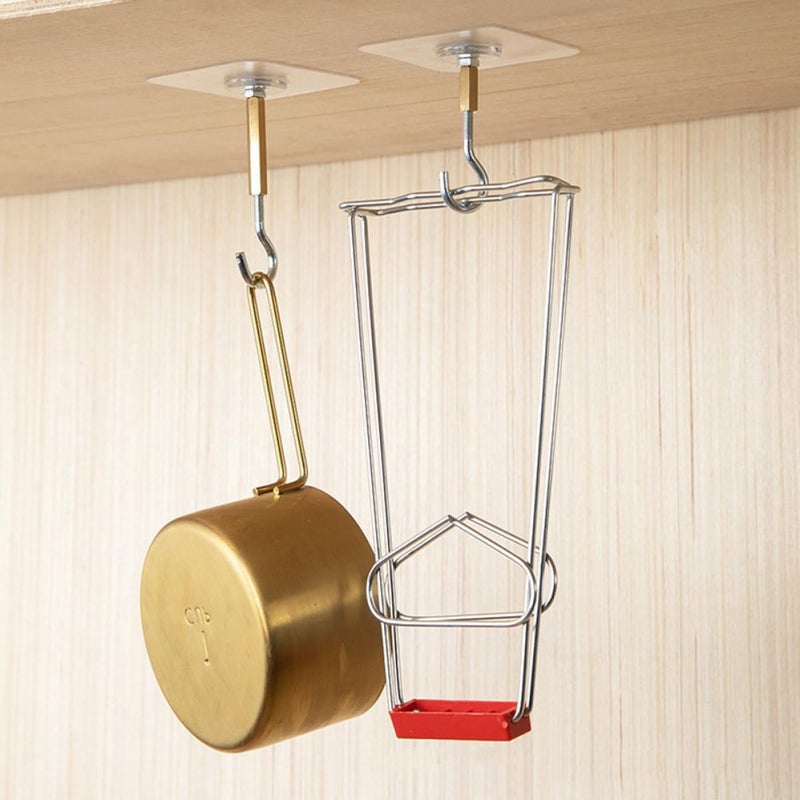 Strong Adhesive Ceiling Hooks 4 Pack 2 Open 2 Closed White Nail Free Bathroom Kitchen Storage - Image 4