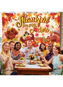 HOWAF Fun Friendsgiving Party Banner, Thankful For You Friends Background Banner For Friends Thanksgiving Party Decoration Photo Supplies, Thanksgiving Maple Leaf Turkey Hanging Banner  - Image 5