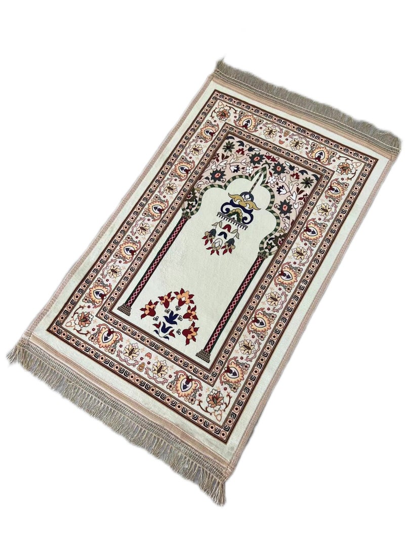 Stargold Traditional Turkish Prayer Mat, 70x110 cm Large Portable, Multicolor Islamic Prayer rug, Janamaz Sajjadah for Muslim Men and Women - Beige