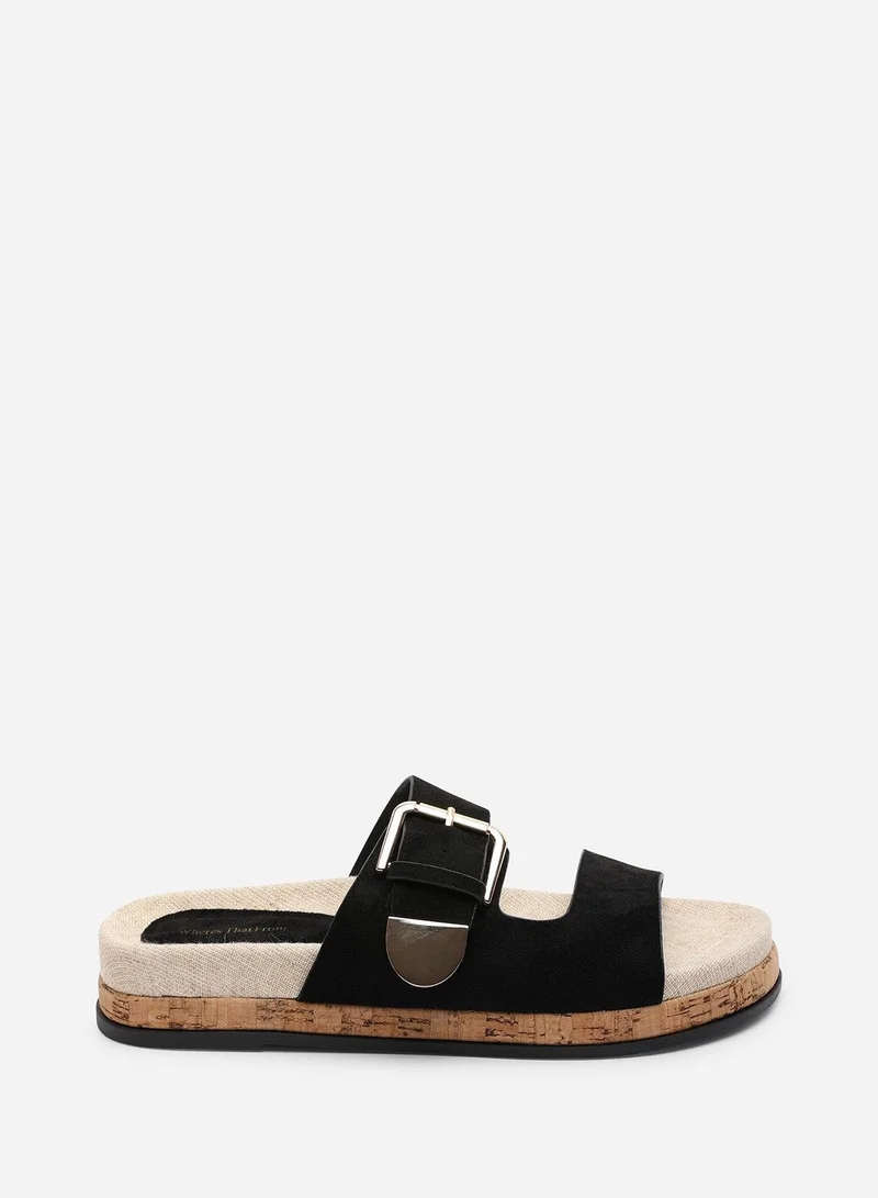Where's That From Avenue Buckle Footbed Suede Sandal