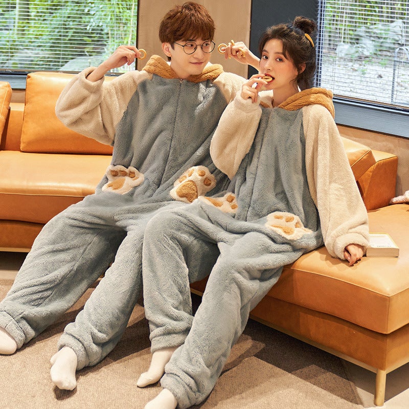 Coral Fleece Couple New Style Sleepwear Women'S Thick Fleece Flannel Men'S Winter Home Clothes - Image 2
