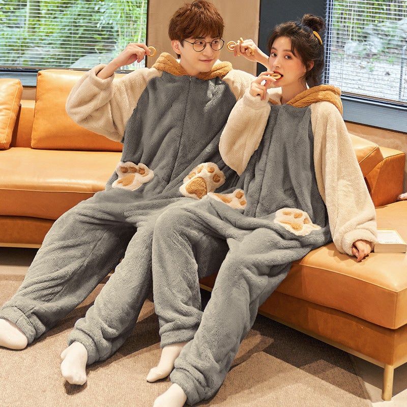 Coral Fleece Couple New Style Sleepwear Women'S Thick Fleece Flannel Men'S Winter Home Clothes - Image 4