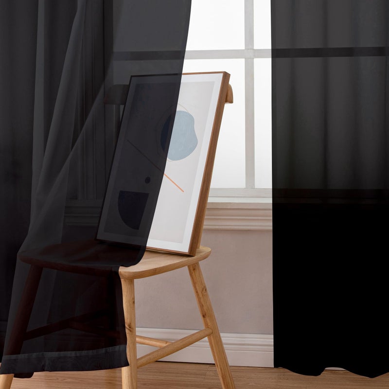 Simplebrand Black Sheer Curtains 84 Inches Long, Light Filtering Rod Pocket Solid Color Window Sheer Curtain Panels, Elegant Curtains & Drapes for Living Room, Bedroom 2 Panels (Black, 42" W x 84" L) - Image 2