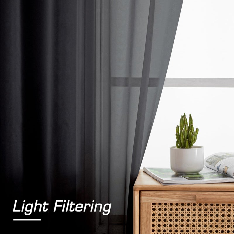 Simplebrand Black Sheer Curtains 84 Inches Long, Light Filtering Rod Pocket Solid Color Window Sheer Curtain Panels, Elegant Curtains & Drapes for Living Room, Bedroom 2 Panels (Black, 42" W x 84" L) - Image 4