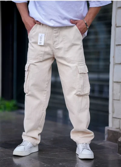 Cool Tarz Cool Style Men's Cargo Pocket Baggy Pants Cream Color