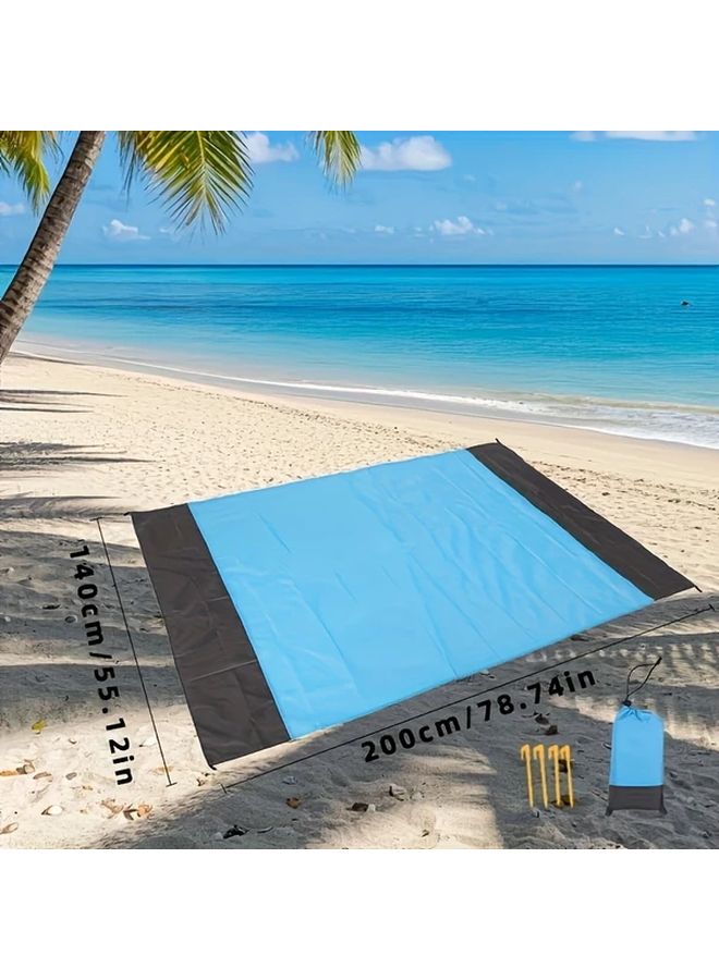 Orange Sandproof Beach Blanket 79x83 Inch Portable Picnic Mat With Corner Pins - Image 4