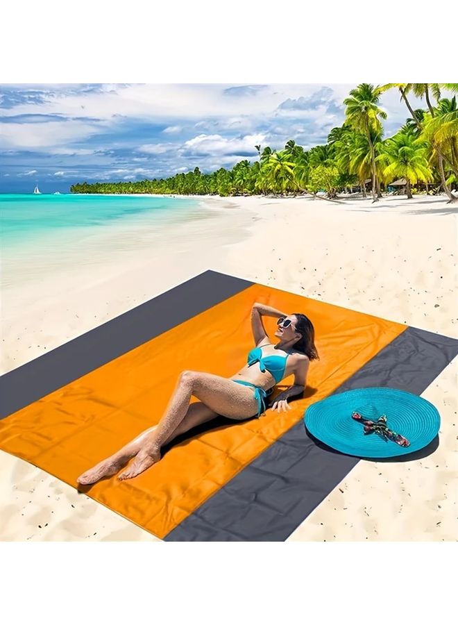 Orange Sandproof Beach Blanket 79x83 Inch Portable Picnic Mat With Corner Pins - Image 1