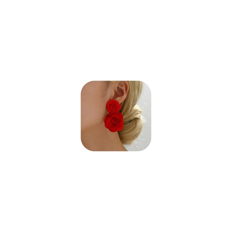 Novearring Red Rose Earrings for Women Pearl Dangle Gold Accent Valentines Day Daily Party Fashion Jewelry Gifts - Image 1