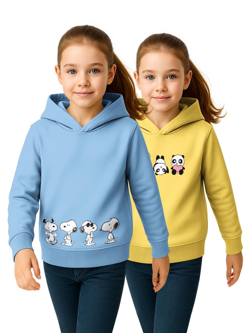 HELLCAT Trendy Cotton Blend Hoodie Sweatshirt for Girls - Pack of 2_Blue, Yellow_3-4Years - Image 1