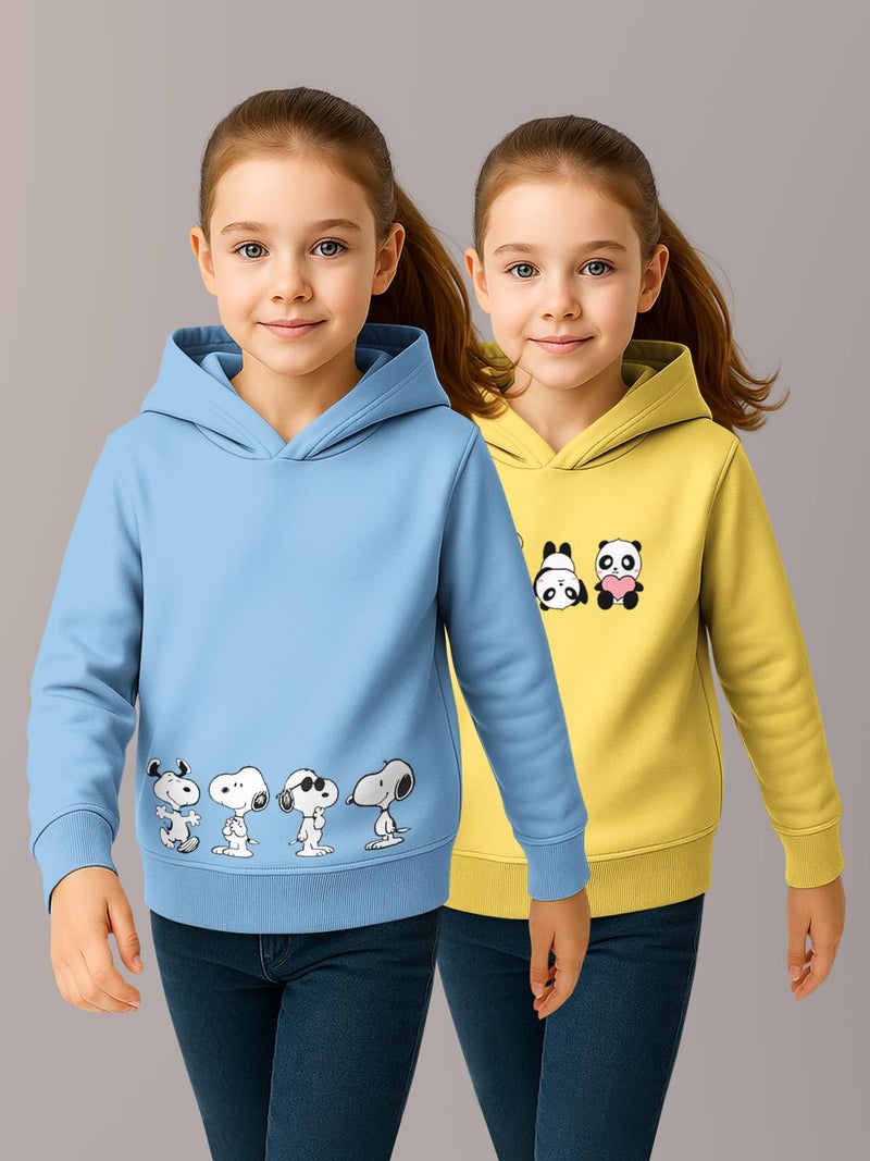 HELLCAT Trendy Cotton Blend Hoodie Sweatshirt for Girls - Pack of 2_Blue, Yellow_3-4Years - Image 2