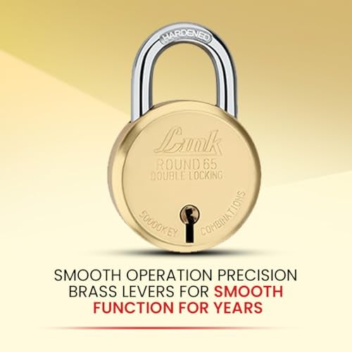 Link 8 Levers 65mm Round Brass Body Padlock| Hardened Shackle|Double Locking | Brass Finish Home Door Lock with 4 Keys| Made in India| (Gold, Pack of 2) - Image 5