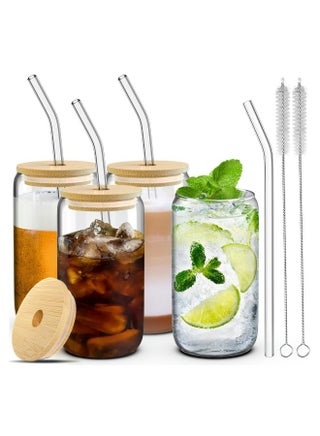 4 Pcs Drinking Glasses with Bamboo Lids and Glass Straw - 16 Oz Can Shaped Glass Cups Beer, Ice Coffee Glasses Cute Tumbler Cup Great for Soda Boba Tea Cocktail Include 2 Cleaning Brushes - pzsku/Z05C60034B67BAFDD3DA0Z/45/_/1724511959/01b4e422-247c-44ae-8efd-09fb52d37dec