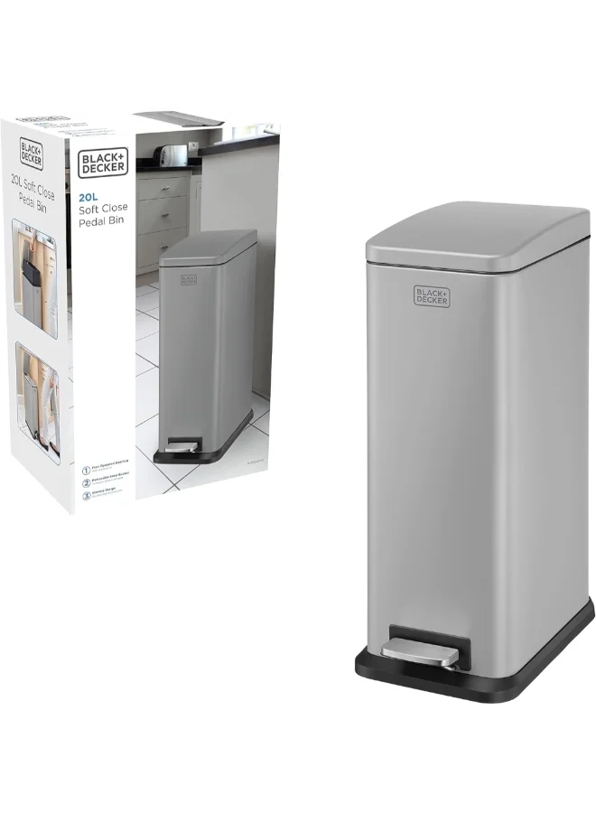 BLACK+DECKER Slimline Soft Close Recycle Pedal Bin Grey and Black 20 L 61248