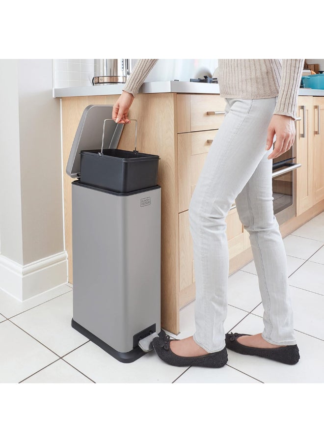 BLACK+DECKER Slimline Soft Close Recycle Pedal Bin Grey and Black 20 L 61248 - Image 5