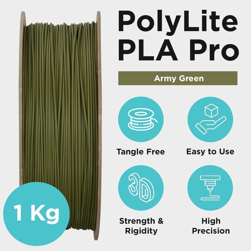 polymaker خيوط PLA PRO 1.75 مم، قوية وعالية الصلابة باللون الأخضر العسكري 1.75 مم 1 كجم على بكرة كرتونية - خيوط طباعة ثلاثية الأبعاد PolyLite PLA PRO 1.75 مم، طباعة باستخدام معظم الطابعات ثلاثية الأبعاد باستخدام خيوط ثلاثية الأبعاد - Image 5