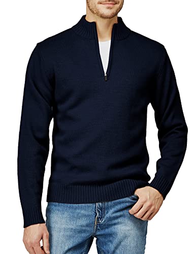 H2H Men's Slim Fit Color Contrast 1/4 Zip Mock Neck Knit Sweater Navy US L/Asia XL (KMOSWL021) - Image 3