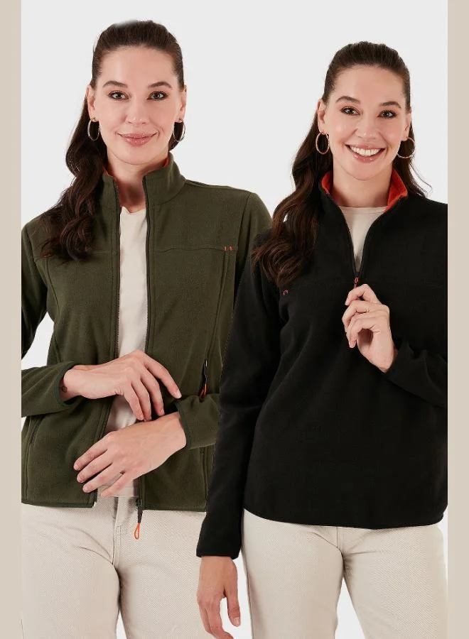 ليلا جاكيت نسائي من الفليس بياقة مدورة، قطعتان