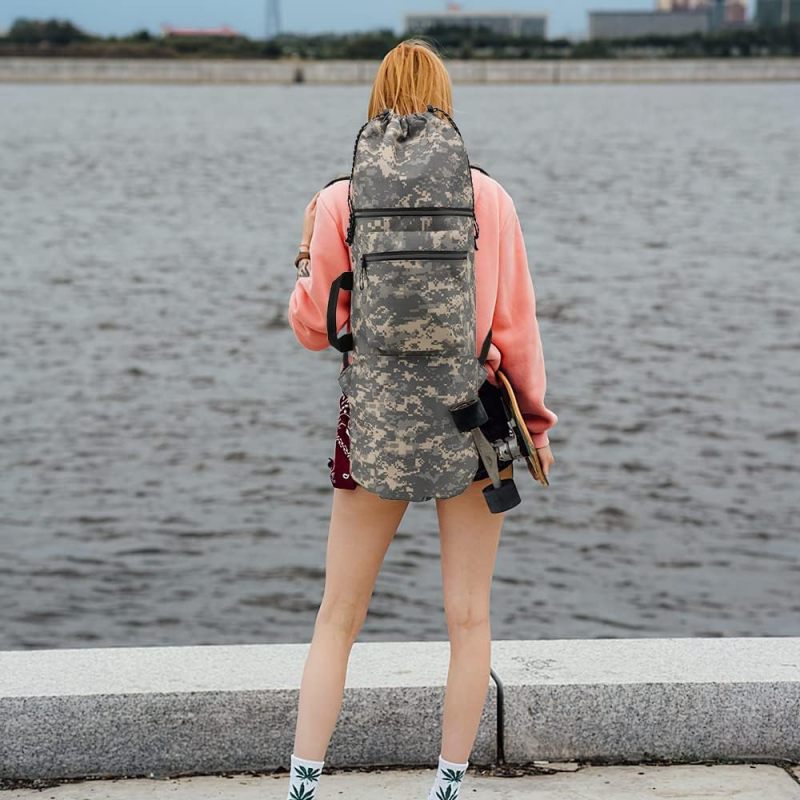 Skateboard Backpack 84cm X 32cm Weatherproof Protection Quick Secure Board Access - Adjustable Shoulder Straps Camouflage Skateboard Carrying Bag for Urban Commuters Skaters Campus Riders - Image 2
