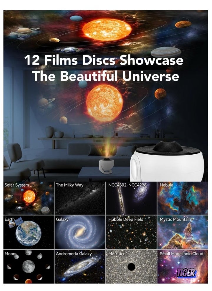 TIGER 12-in-1 Planetarium Projector – Star Projector & Galaxy Night Light for Kids Bedroom, Universe Galaxy Ceiling Projector, 12 Film Discs, 4K Night Sky, Noise-Free Rotation, Home Decor & Bedside Lamp – Perfect Gift for Kids & Adults - Image 2