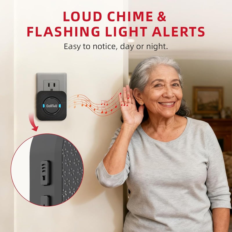 CallToU Wireless Caregiver Call Button Elderly Monitoring Alert Systems for Seniors 1 Plugin Receiver 2 Waterproof Transmitters - Image 5