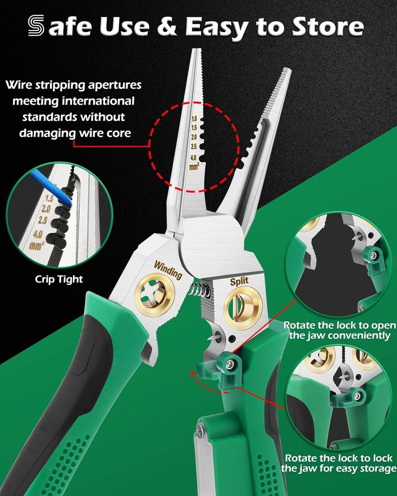 FAITIO 8 In 1 Wire Stripper with Voltage Tester, Wire Strippers/Crimper with Plier, Cutters, Splitting(12V-250V), Wire Stripping Tools for 10-18 AWG for Professional Electrician & DIY Tool - Image 5