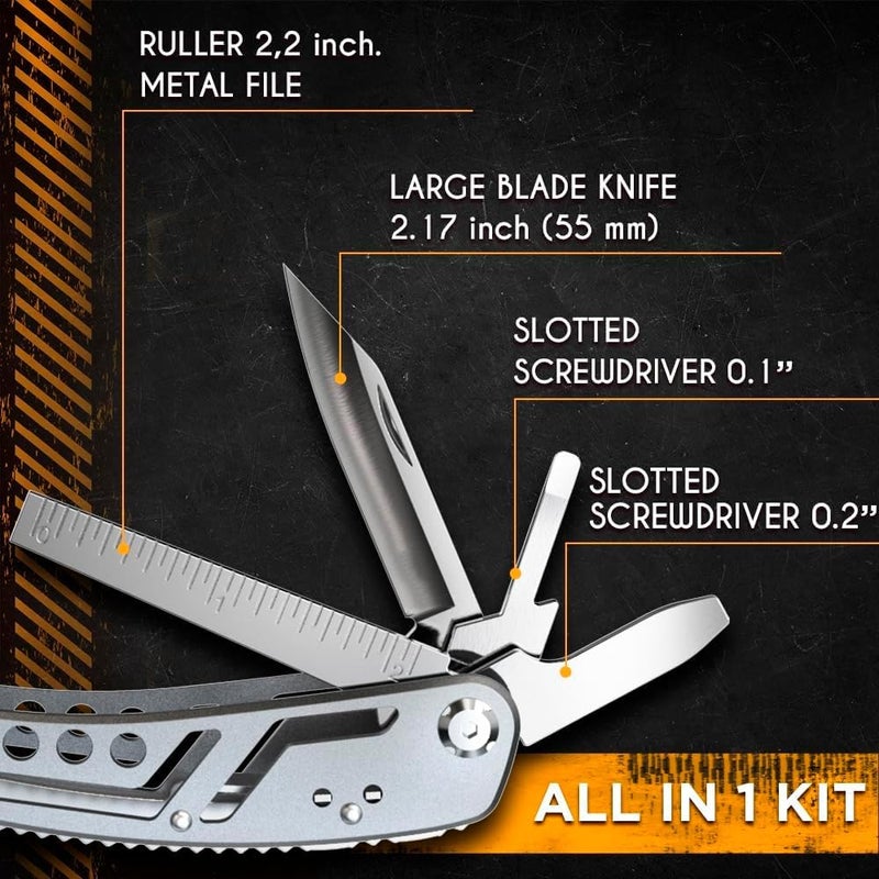 Zaptec 24 in 1 Multi Function Plier Tool Stainless Steel Body Includes Carrying Pouch, 11 Screwdriver Bits with Holder, Wire Cutter, Bottle/Can Opener, Cutter Suitable for DIY, Camping & Trekking - Image 5