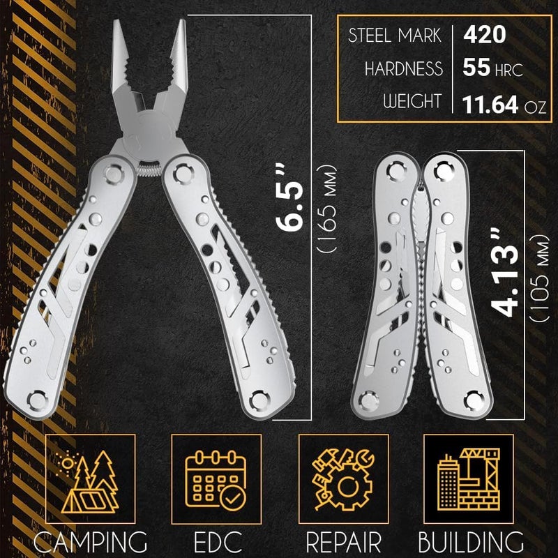 Zaptec 24 in 1 Multi Function Plier Tool Stainless Steel Body Includes Carrying Pouch, 11 Screwdriver Bits with Holder, Wire Cutter, Bottle/Can Opener, Cutter Suitable for DIY, Camping & Trekking - Image 2