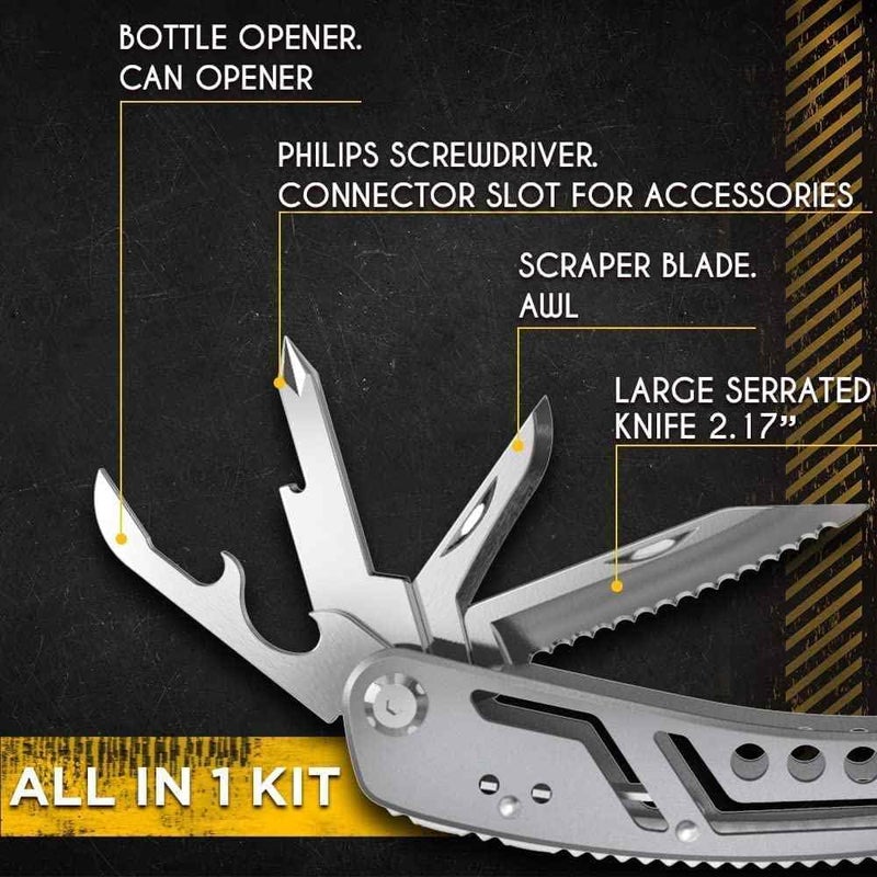 Zaptec 24 in 1 Multi Function Plier Tool Stainless Steel Body Includes Carrying Pouch, 11 Screwdriver Bits with Holder, Wire Cutter, Bottle/Can Opener, Cutter Suitable for DIY, Camping & Trekking - Image 3