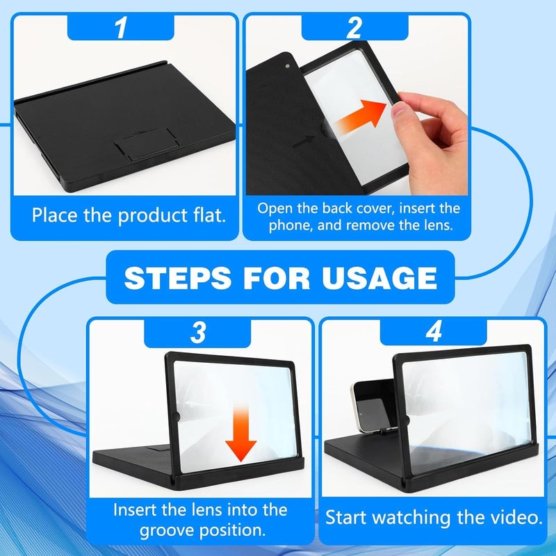 Movued Big Screen Phone Magnifier,HD Screen Expander, Foldable Phone Stand with Movie Screen Amplifier for Travel, Portable 3D Magnifying Screen for Elderly, with All Phones (10 in) - Image 4