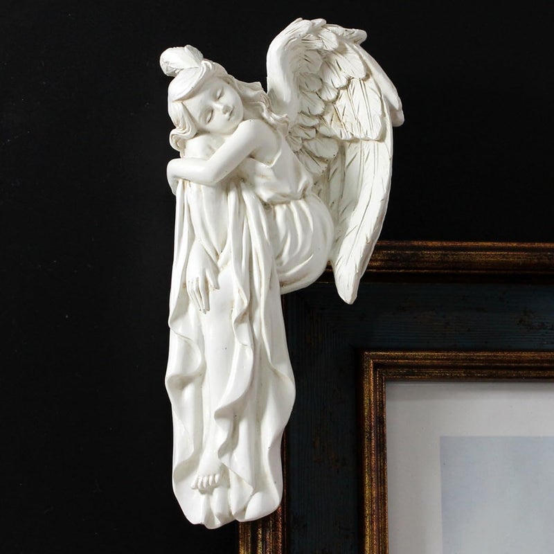 JARPSIRY Sleeping Angel Statue Door Corner Decor, 6.3 Inch Tall Resin Guardian Angel Figurine Edge Sculpture for Home Window Cabinet Ornaments (Left) - Image 1