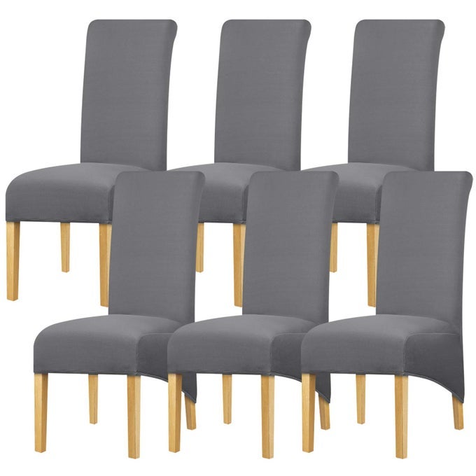 HIGH BACK CHAIR COVERS STRETCH SPANDEX FABRIC CHAIR COVER SEAT COVER SLIPCOVER FOR HOME DINING ROOM KITCHEN HOTEL DARK GREY 6 PIECES