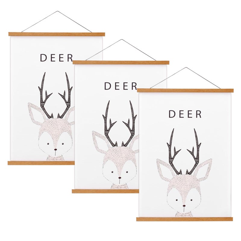 FALAMON 3 Pack Magnetic Poster Hanger Frame 12x16 12x18 12x24 Teak Wood Magnet Poster Frame for Posters Prints Photos Pictures Maps Scrolls and Canvas Artwork