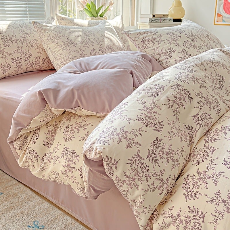 3pcs Soft and Comfortable Minimalist Style Small Floral Print Duvet Cover Set, Includes 1 Duvet Cover + 2 Pillowcases. Suitable for Bedrooms, Dorms, Guest Rooms. Washed Print Process. Machine Washable - Image 3