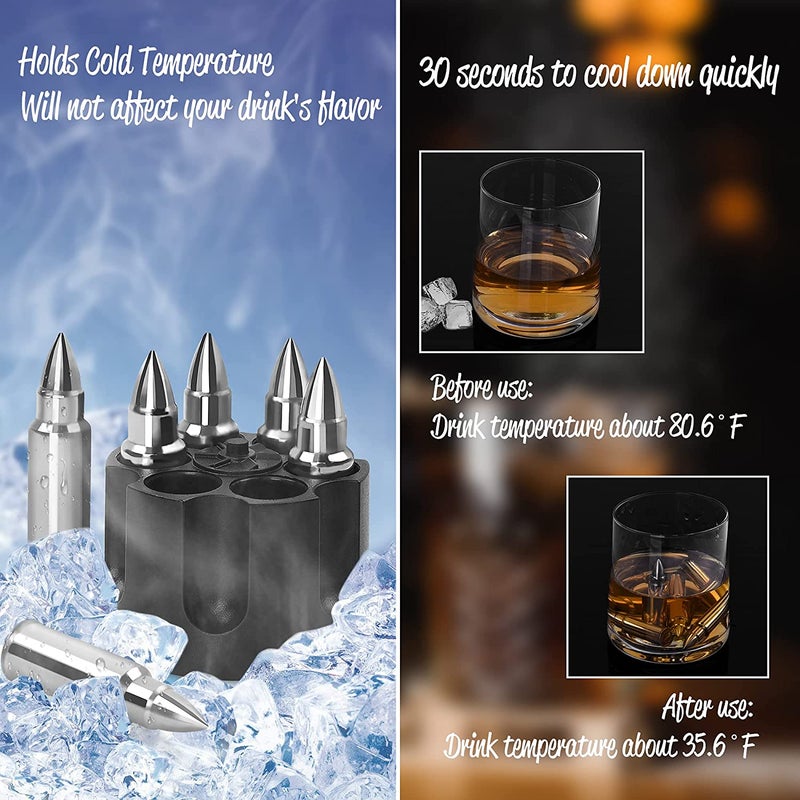 Gifts for Men Dad, 6 Pcs Whiskey Stones Unique Gifts Birthday Ideas for Him Boyfriend Husband Grandpa Cool Gadgets Presents, Father's Day, Christmas Stocking Stuffer(Silver) - Image 4