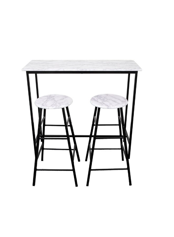 DANUBE HOME طقم طاولة عالية بالوز 1+2 - أثاث غرفة طعام حديث باللونين الأبيض والأسود، طقم طعام لاثنين مع خشب هندسي ومعدن، مثالي للمساحات الصغيرة - Image 2