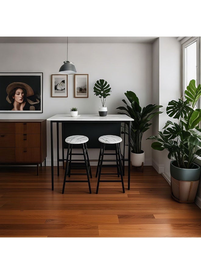 DANUBE HOME طقم طاولة عالية بالوز 1+2 - أثاث غرفة طعام حديث باللونين الأبيض والأسود، طقم طعام لاثنين مع خشب هندسي ومعدن، مثالي للمساحات الصغيرة - Image 1