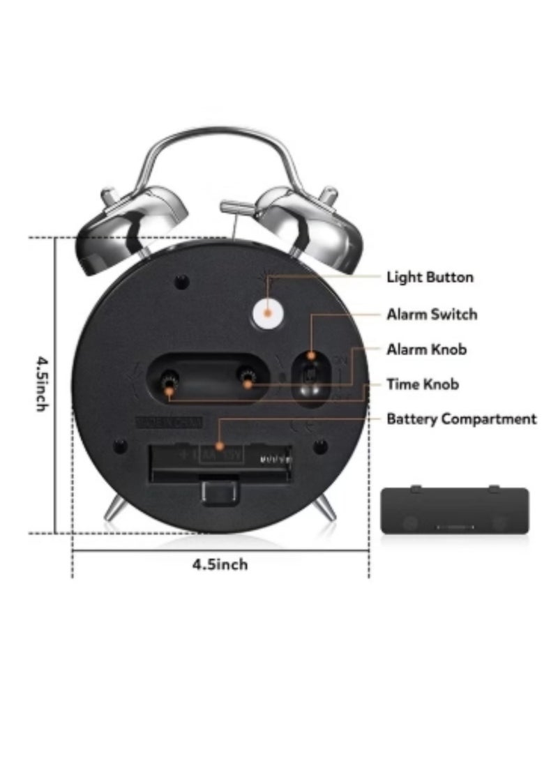 BEILINGDUN Twin Bell Alarm Clock for Heavy Sleepers Adults,Loud Alarm Clock with Backlight,Retro 4.5 Inch Silent Clock for Bedroom Home or Office,Great for Kids Bedrooms Bedside - Image 4