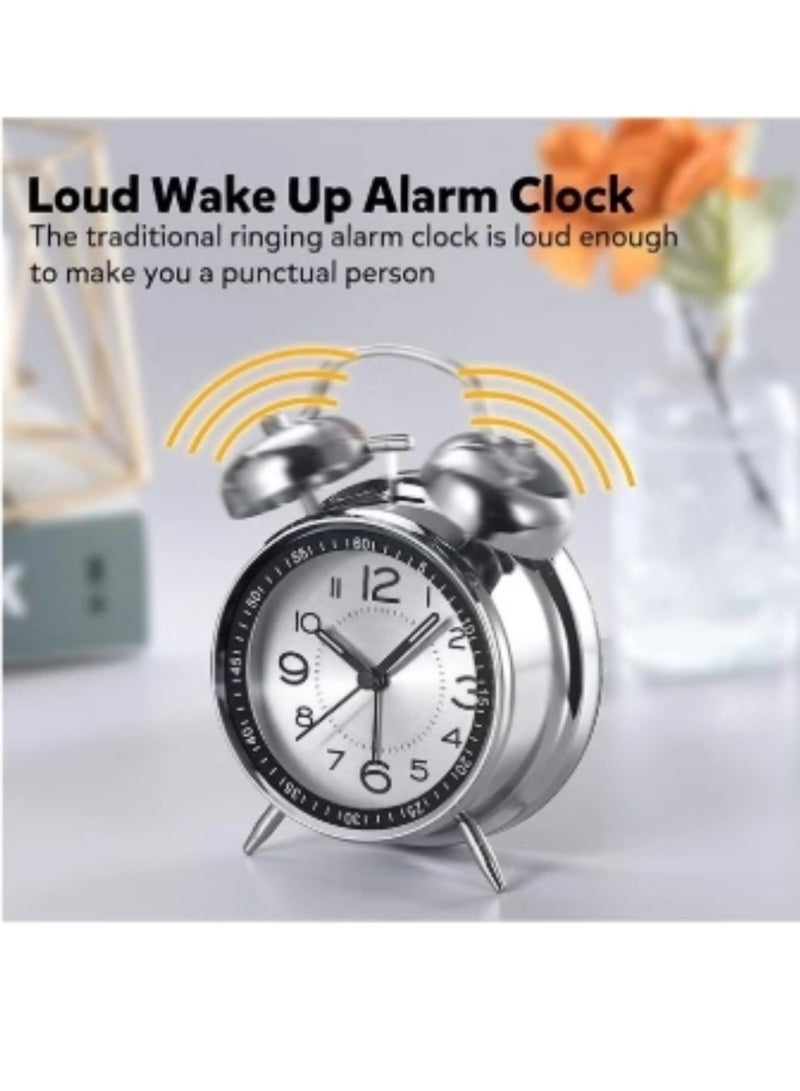 BEILINGDUN Twin Bell Alarm Clock for Heavy Sleepers Adults,Loud Alarm Clock with Backlight,Retro 4.5 Inch Silent Clock for Bedroom Home or Office,Great for Kids Bedrooms Bedside - Image 5