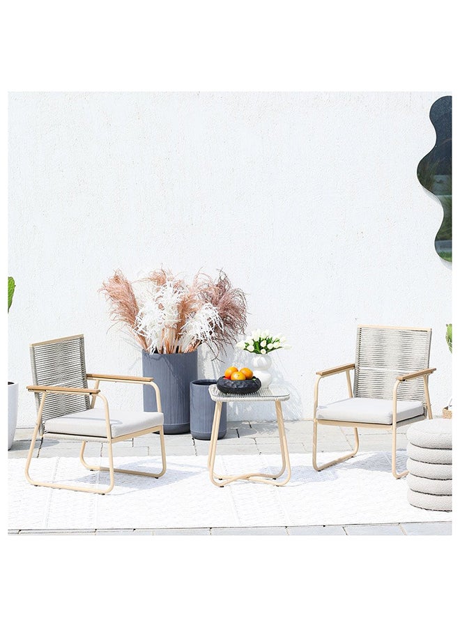 DANUBE HOME Aliza 2 Seater Balcony Set With Table All Weather 3 Piece Bistro Set With Coffee Table Modern Design Furniture For Balcony Outdoor Garden Bench Seating Terrace Lawn Patio Beige - Image 1