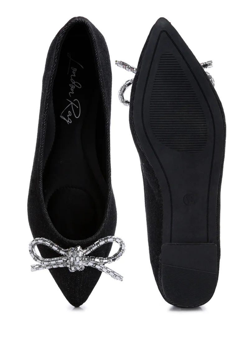London Rag Embellished Bow Detail Ballet Flats in Black