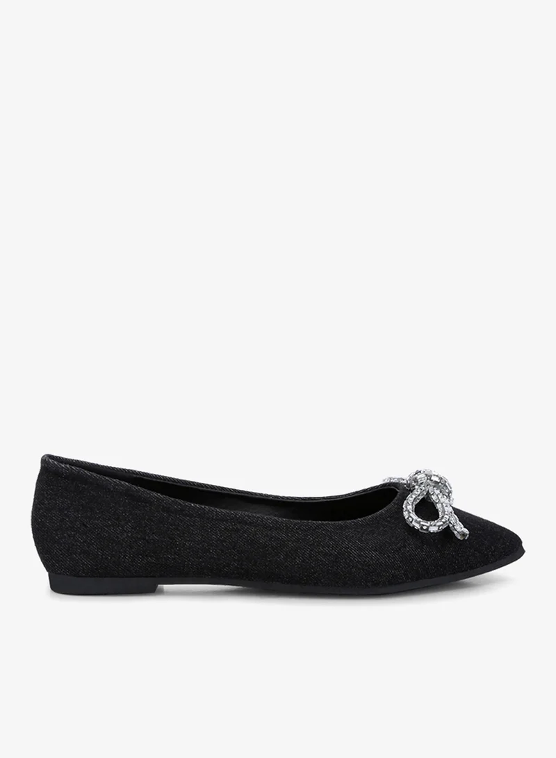 Embellished Bow Detail Ballet Flats in Black